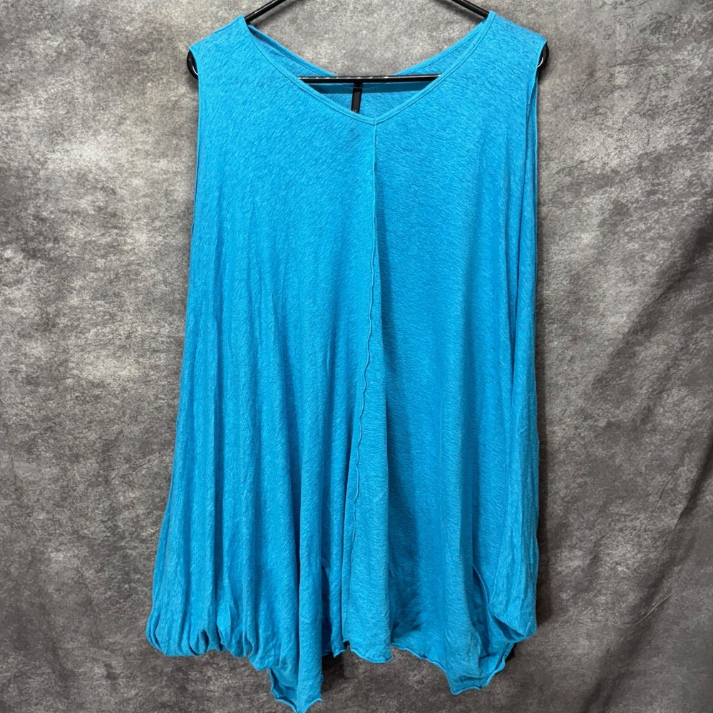 I.C. by Connie K Blue 100% Linen Twist Hem Tunic Tank Top Womens XL Lagenlook